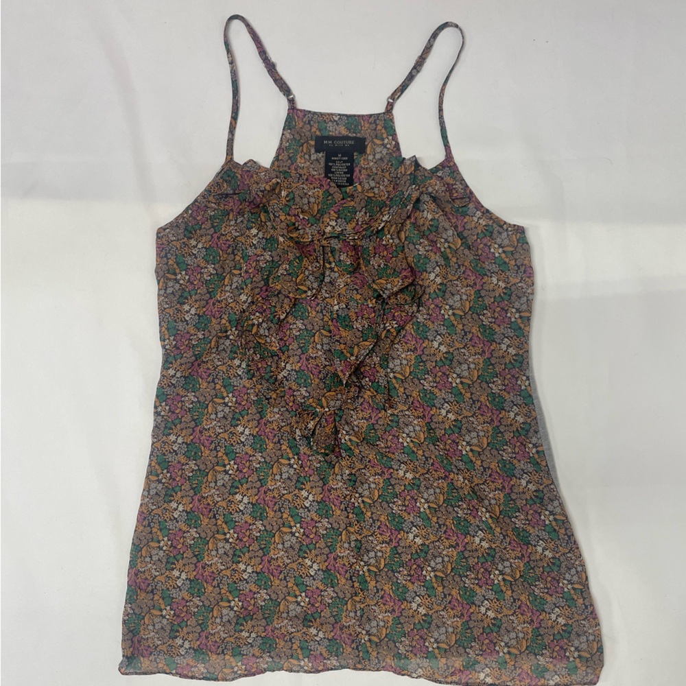 Women's floral print tank top, spaghetti straps size medium, pink,green,yellow